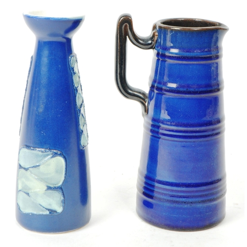 154 - Two vintage 20th-century studio pottery vases / jug, comprised of a Torquay blue glazed, single hand... 