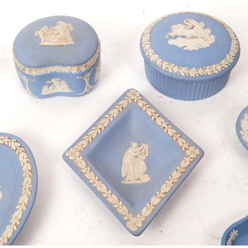 164 - Wedgwood - Jasperware - A collection of 20th century blue stoneware pieces, examples including lidde... 