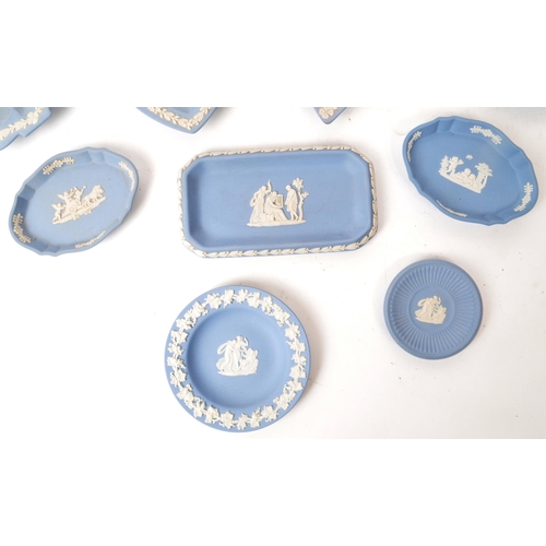 164 - Wedgwood - Jasperware - A collection of 20th century blue stoneware pieces, examples including lidde... 