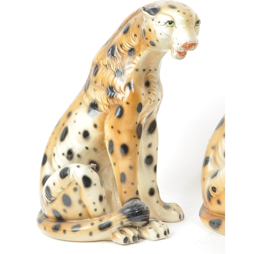 190 - Two mid 20th century circa 1970s Italian hand painted porcelain leopard figures. The figures being m... 