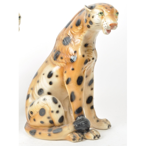 190 - Two mid 20th century circa 1970s Italian hand painted porcelain leopard figures. The figures being m... 