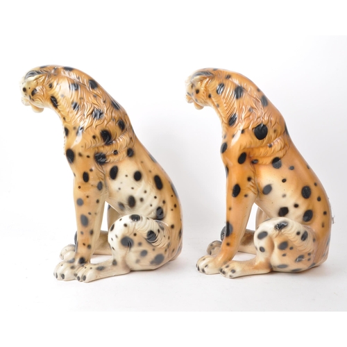 190 - Two mid 20th century circa 1970s Italian hand painted porcelain leopard figures. The figures being m... 