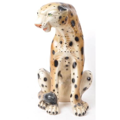 190 - Two mid 20th century circa 1970s Italian hand painted porcelain leopard figures. The figures being m... 