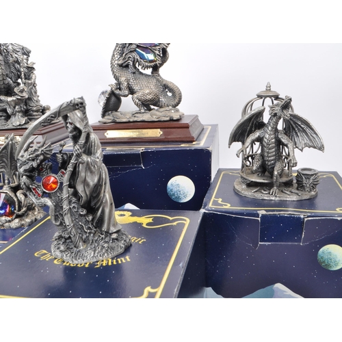 202 - Myth & Magic by The Tudor Mint - Seven early 21st-century cast pewter statue dragon figurines. I... 