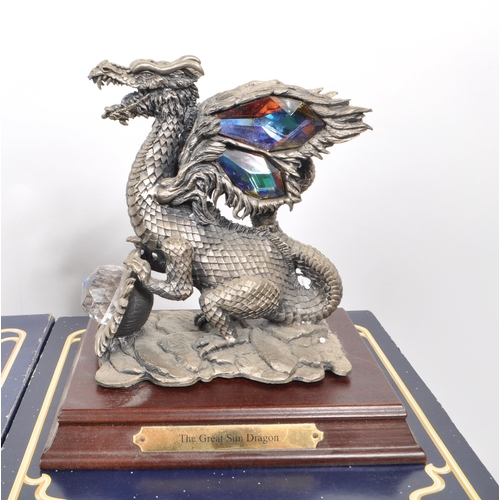 202 - Myth & Magic by The Tudor Mint - Seven early 21st-century cast pewter statue dragon figurines. I... 