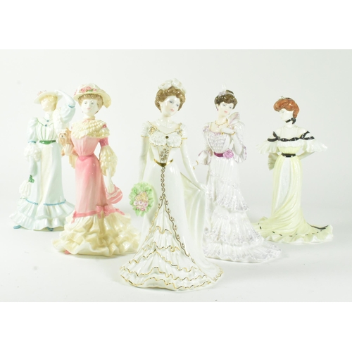 21 - A collection of five Royal Doulton / Coalport historical figurines from the Golden Age Edwardian col... 