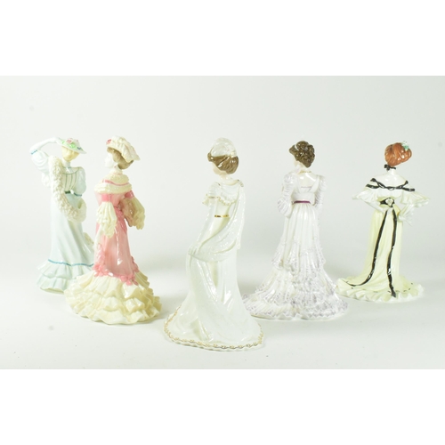 21 - A collection of five Royal Doulton / Coalport historical figurines from the Golden Age Edwardian col... 