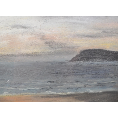 217 - Mary Whitlock - A 2004 pastel artwork titled 'Sunset at Brean Down', depicting the local interest pr... 