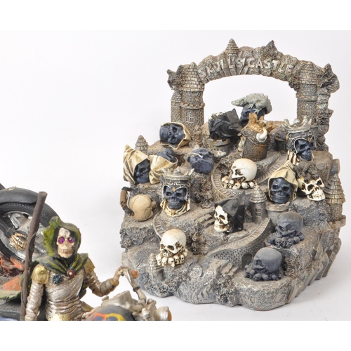 222 - Collection of contemporary resin skeleton figures, comprising of a Nemesis Now 'Skull World' figure ... 