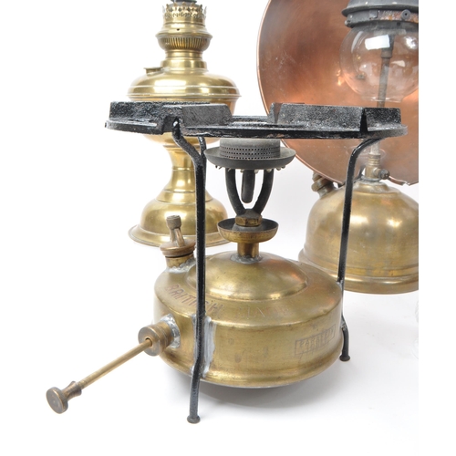 231 - A collection of Victorian 19th century and later oil lamps. Brass and copper construction with flute... 