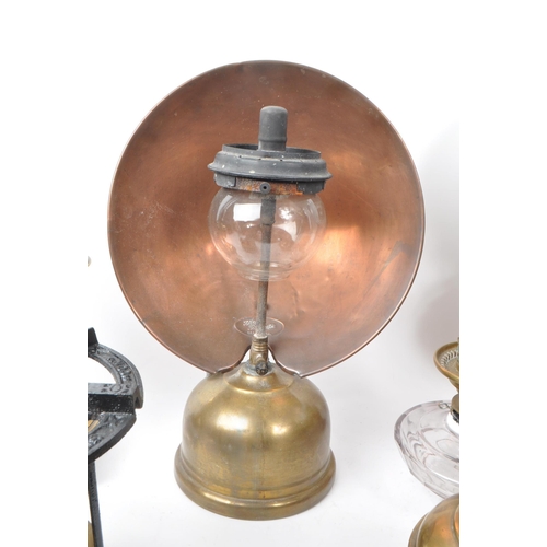 231 - A collection of Victorian 19th century and later oil lamps. Brass and copper construction with flute... 