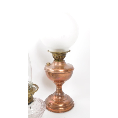 231 - A collection of Victorian 19th century and later oil lamps. Brass and copper construction with flute... 