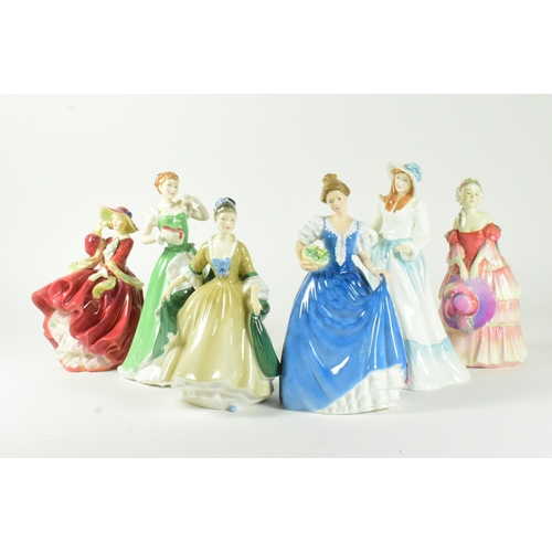 24 - Collection of six Royal Doulton historical figurines. Includes: Elegance HN2264, Helen HN3061, Top o... 