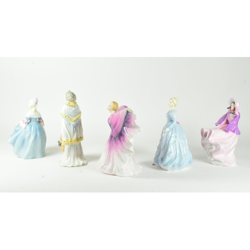 25 - A collection of five Royal Doulton historical china figurines. Includes: Ladies of Fashion Colleen, ... 