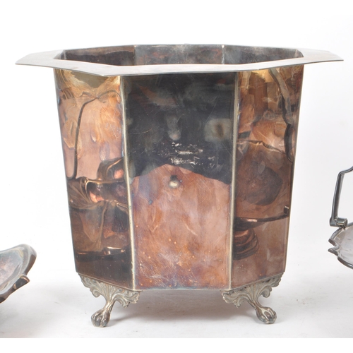 281 - Two Kemp Brothers silver plated pieces, a planter, and a nouveau style serving tray no. 2576, and an... 