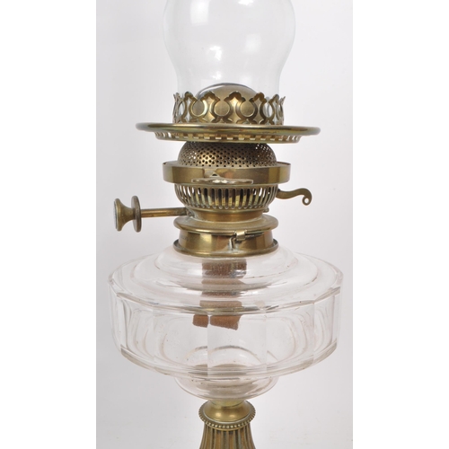 297 - A Victorian 19th century Messenger's patent oil lamp, featuring brass body and burner, glass bowl an... 