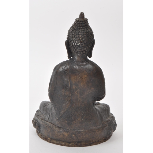 308 - A bronze 19th / early 20th century Sino-Tibetan statue of Buddha Shakyamuni. Serenity / double lotus... 