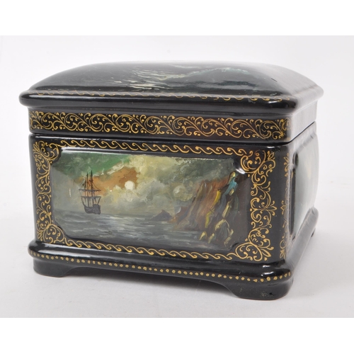 342 - A modern circa 2003 Russian paper-mache lacquer box. The box of square shape, with lacquered painted... 