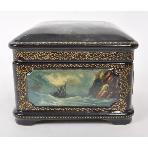 342 - A modern circa 2003 Russian paper-mache lacquer box. The box of square shape, with lacquered painted... 