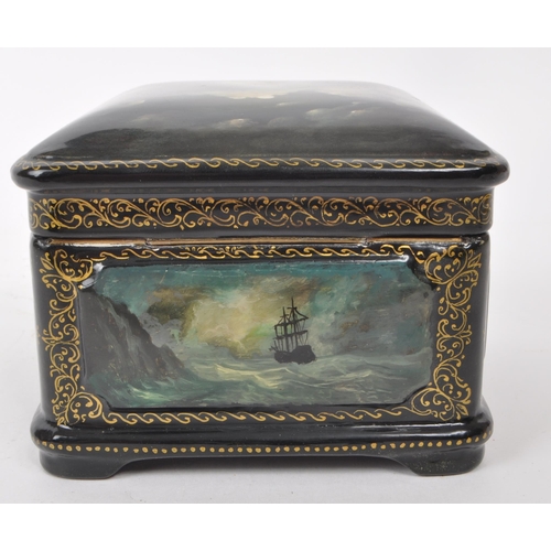 342 - A modern circa 2003 Russian paper-mache lacquer box. The box of square shape, with lacquered painted... 