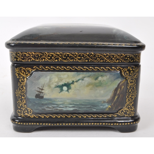 342 - A modern circa 2003 Russian paper-mache lacquer box. The box of square shape, with lacquered painted... 