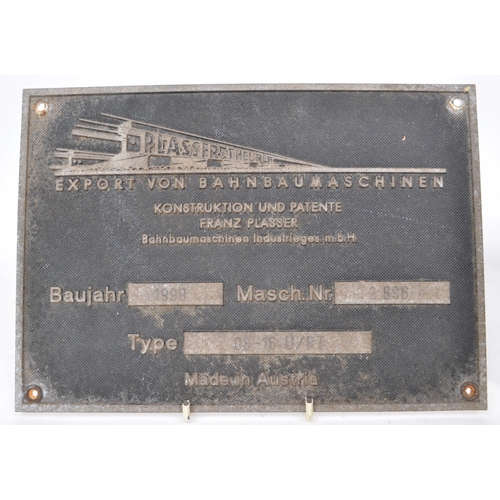 345 - Two vintage late 20th century Austrian train equipment metal signs, dated 1998 and 1999. Titled 'Exp... 