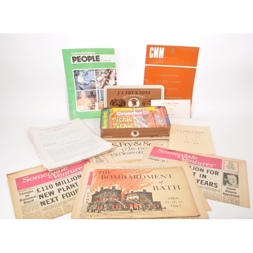 347 - A collection of 1970s vintage J.S. Fry & Sons 250th anniversary ephemera, including a tin, CMM s... 