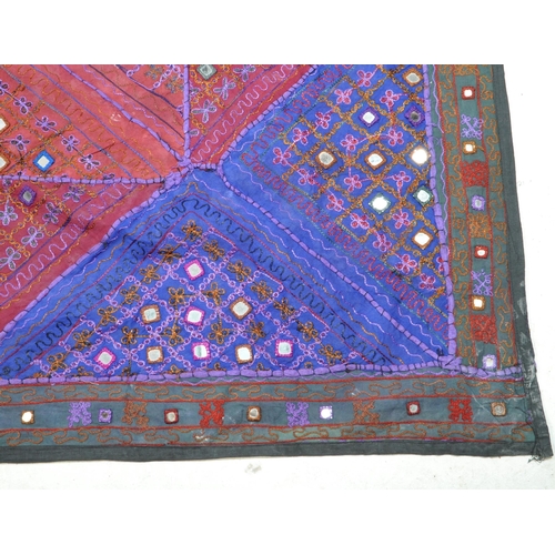 348 - Rajasthani Toran, North India - Mid century embroidered wall hanging. With mirror work shisha abhala... 