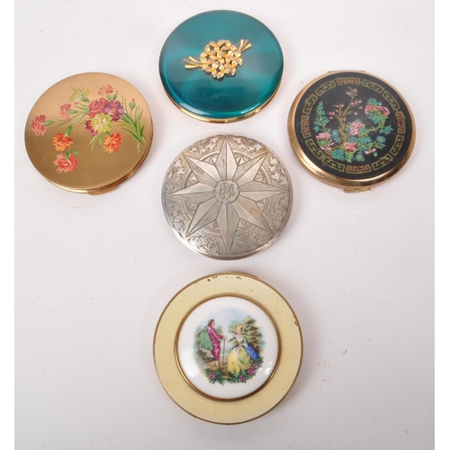 353 - A collection of five mid 20th century compact mirrors. The collection to include an enamelled exampl... 