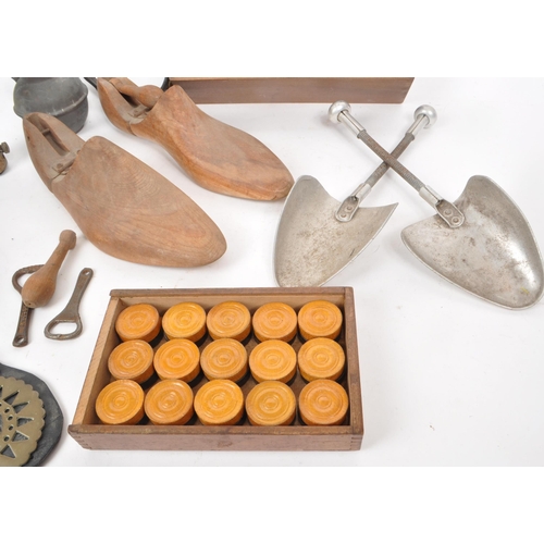 356 - Collection of vintage 20th century curios. To include shoe stretchers; metal and wooden examples wit... 