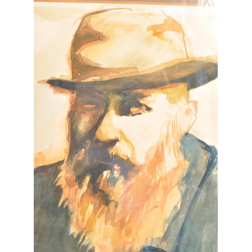 370 - A vintage 20th century watercolour painting, depicting a bearded man wearing a hat, painted in shade... 