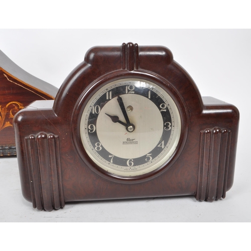 377 - A collection of five vintage 20th century mantel clocks, including an Edwardian mahogany inlaid cloc... 