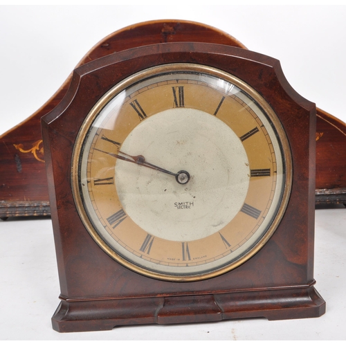 377 - A collection of five vintage 20th century mantel clocks, including an Edwardian mahogany inlaid cloc... 