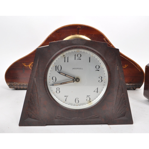 377 - A collection of five vintage 20th century mantel clocks, including an Edwardian mahogany inlaid cloc... 