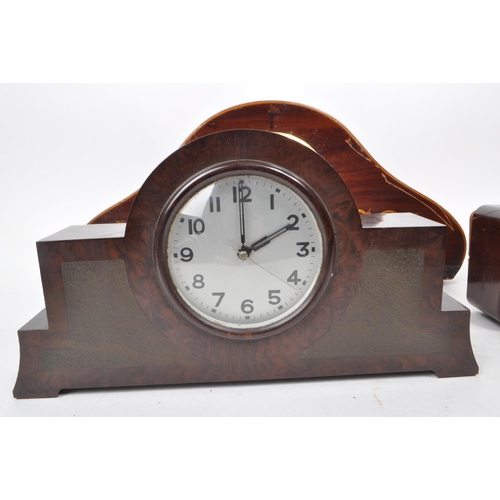 377 - A collection of five vintage 20th century mantel clocks, including an Edwardian mahogany inlaid cloc... 