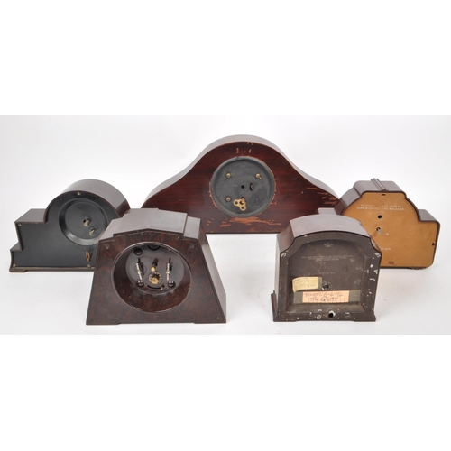 377 - A collection of five vintage 20th century mantel clocks, including an Edwardian mahogany inlaid cloc... 