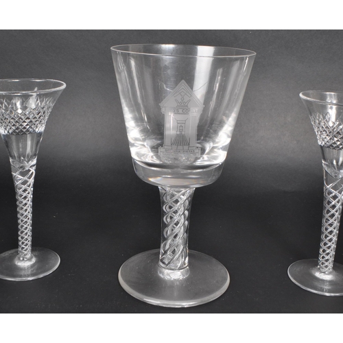 391 - A collection of seven 19th century George III cut glass pieces, comprised of four crystal twist stem... 