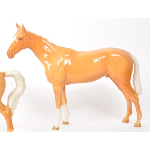 43 - Beswick - A collection of three 20th-century china Palomino horse pony figurines, comprising of two ... 