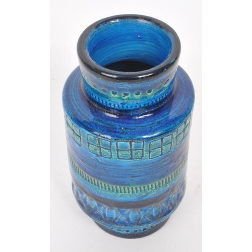 436 - A vintage mid century Italian believed to be Bitossi vase, decorated in blue and green geometric pat... 