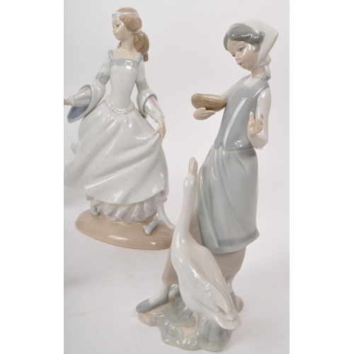 438 - Lladro - Nao - Collection of seven late 20th century porcelain figurines, comprised of two small goo... 