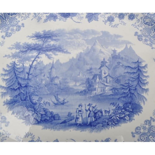 439 - William Ridgway & Co - Tyrolean - A mid 19th century large blue and white serving platter, with ... 