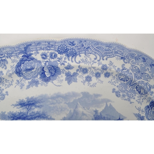 439 - William Ridgway & Co - Tyrolean - A mid 19th century large blue and white serving platter, with ... 