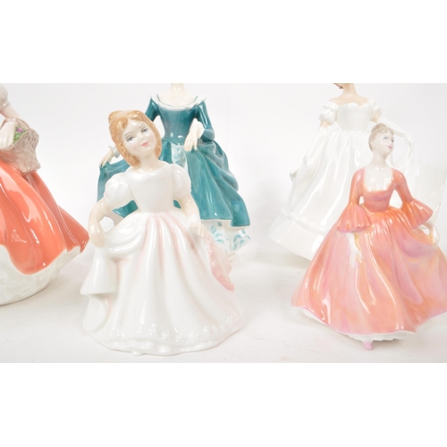 440 - A collection of six late 20th century porcelain lady figurines, comprised of three Royal Doulton and... 