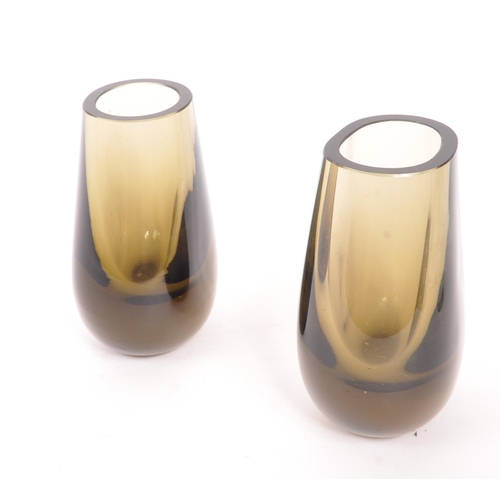 443 - A pair of Scandinavian studio art glass vases in smoked glass colourway, Of rounded ovoid shape tape... 