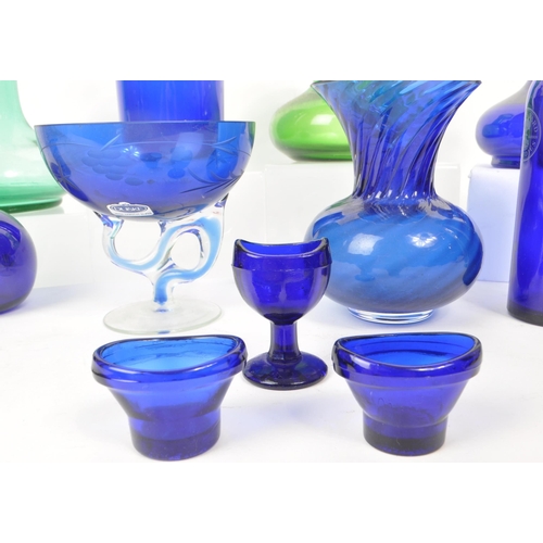 448 - Bristol Blue - Collection of vintage 20th century blue glass items. To include bottles, paperweights... 