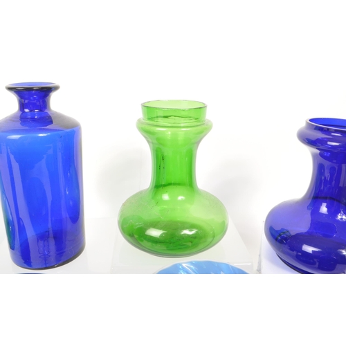 448 - Bristol Blue - Collection of vintage 20th century blue glass items. To include bottles, paperweights... 