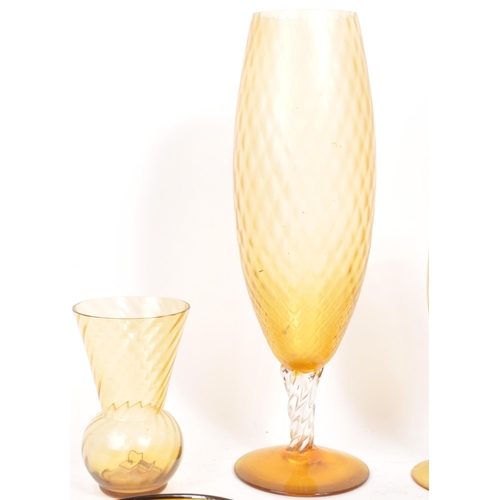 453 - Five mid 20th century retro orange glass vases / goblets, comprised of two believed to be Italian Em... 