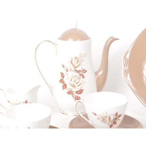 457 - Queen Anne - Autumn Rose - A six person mid century bone china tea / coffee service, comprised of si... 