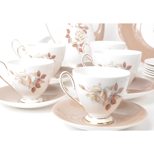 457 - Queen Anne - Autumn Rose - A six person mid century bone china tea / coffee service, comprised of si... 