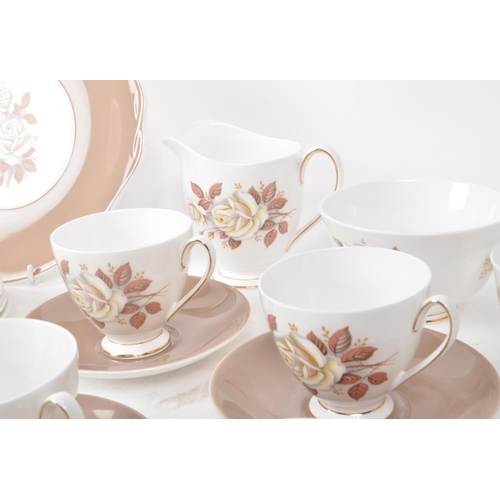 457 - Queen Anne - Autumn Rose - A six person mid century bone china tea / coffee service, comprised of si... 